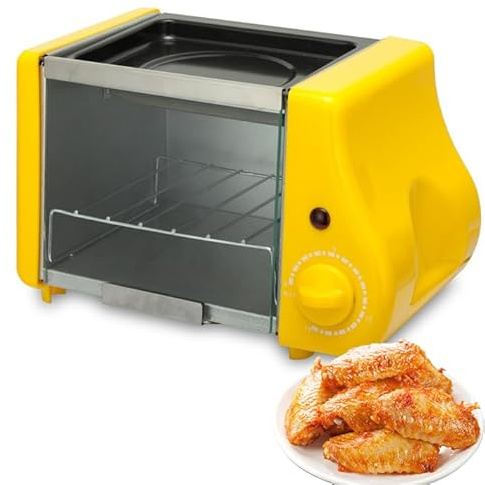 Elektrisk Tandoor Miniugn & Pizzatillverkare, 2-i-1 Elektrisk Bänkköksapparat, med Värmefunktion & Timer, Jämn Uppvärmning, 220W Bordsgrill för Kök yellow