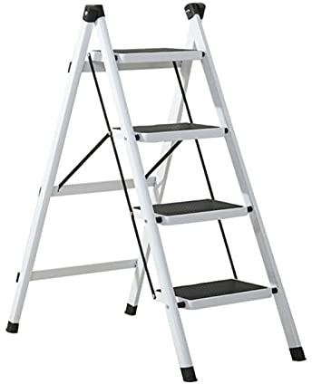 Escabeau télescopique pliable à 4 marches en métal robuste avec large pédale pour un usage domestique Échelle compacte et portable pour un rangement facile et une sécurité
