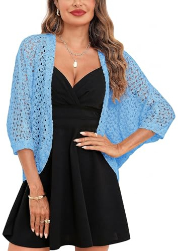 Gyabnw Womens Crochet Bolero Cardigan Short Sleeve for Dresses Pale Blue