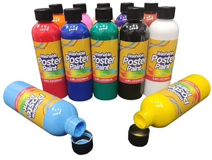 Washable Paint, Rainbow, Matte Finish, Vibrant Colors, Non Toxic, Washes Off Easily, Craft, Art Supply Set, 6.76 Oz/200ml Each, 12 Colors Professional Art Painting Supplies