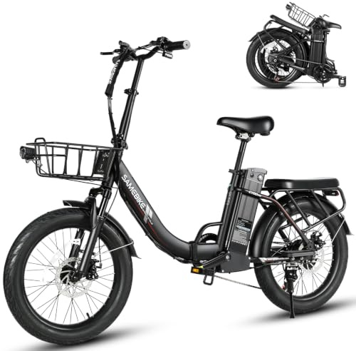 SAMEBIKE fat bike elettrica pieghevole 20 bicicletta elettrica per adulti 250W Motore batteria rimovibile e-bike fuoristrada cambio a 7 marce Sospensione anteriore e freni a doppio disco (nero)