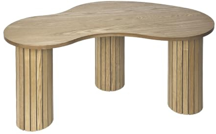OHS Coffee Table Small, Wooden Centre Table Living Room with 3 Legs Madison Ribbed Wood Frame Decorative Modern Sofa Side Coffee Table for Living Room Office Home, Light Wood