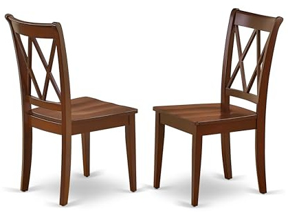 East West Furniture CLC-MAH-W Clarksville Dining Chairs - Double Cross Back Solid Wood Seat Chairs, Set of 2, Mahogany