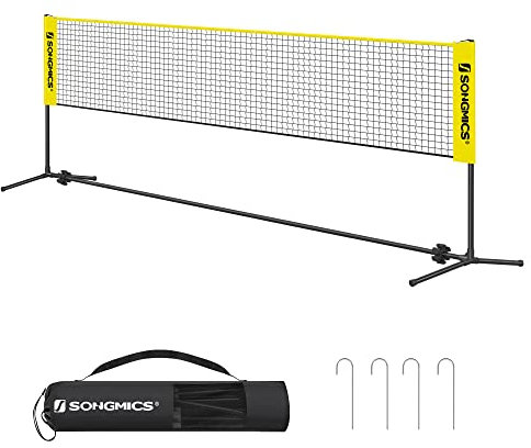 SONGMICS SYQ500Y Badminton-Volleyballnetz, höhenverstellbar, für Tennis, Strand, Volleyball, Garten, Park, Outdoor, Gelb