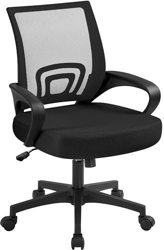 Yaheetech Sedia da Ufficio Scrivania Ergonomica a Rotelle Girevole Reclinabile Imbottita in Rete Traspirante con Braccioli Altezza Regolabile Portata 136 kg Nera