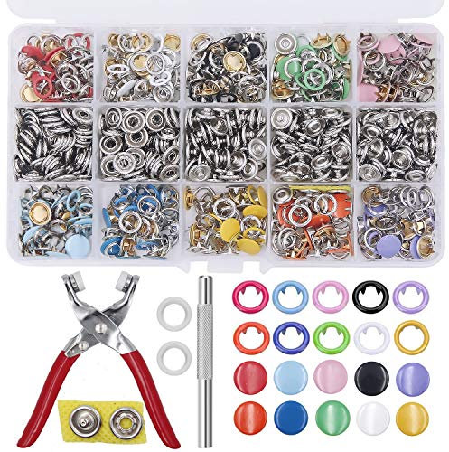 EuTengHao 804-teiliges Druckknopf-Werkzeug-Set, hohle und solide Metallknöpfe, Knöpfe mit Einstellwerkzeug für Kleidung, Handwerk, Nähen, Lederknöpfe für Jeans, Taschen (200 Sets, 10 Farben, 9,5 mm)