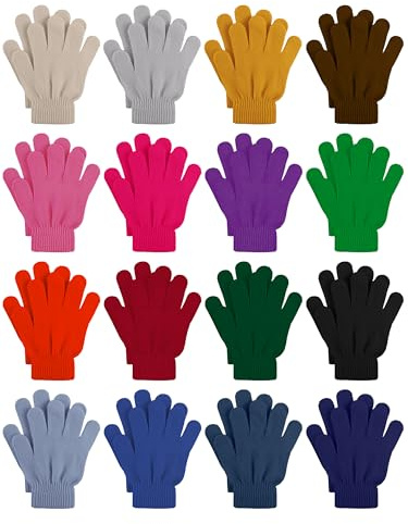 Cooraby 16 Pairs Winter Kids Gloves Warm Toddler Glove for Boys Girls 6-11 Years, Mixed Colors F
