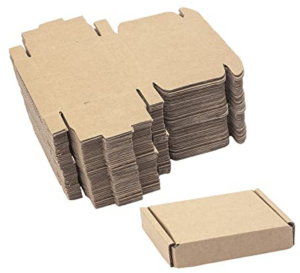 Ellbest 50Pack Kraft Paper Boxes, Corrugated Mailing Cardboard Packing Box for Jewelry Wraping Shipping, Storaging Small Item, Brown, 3.5 x 2.6 x 0.7 inches, Small Shipping Boxes
