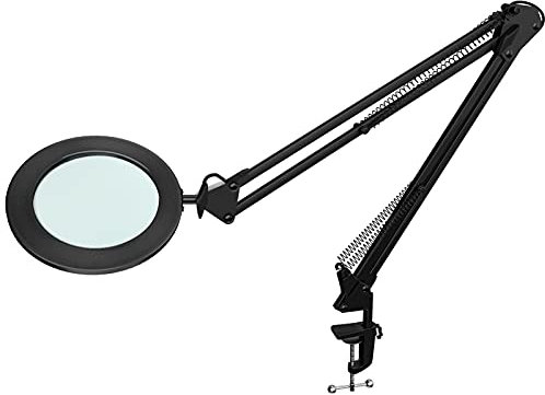 Beyamz Lampe Loupe/Lampe de Travail - Lentille Verre 105 mm 5 Dioptries, 750 Lumens 3 Températures de Couleur Réglables, Bras Pivotant 90 cm pour Loisirs Créatifs et Travail de Précision