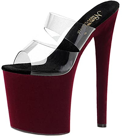 BeAUZQ Sandali sexy da donna Tacco alto 20CM Muli a spillo Moda Stile moderno Pompe Sexy Stripper Club Pole Scarpe da ballo Taglia 35-46,Red wine,37 EU