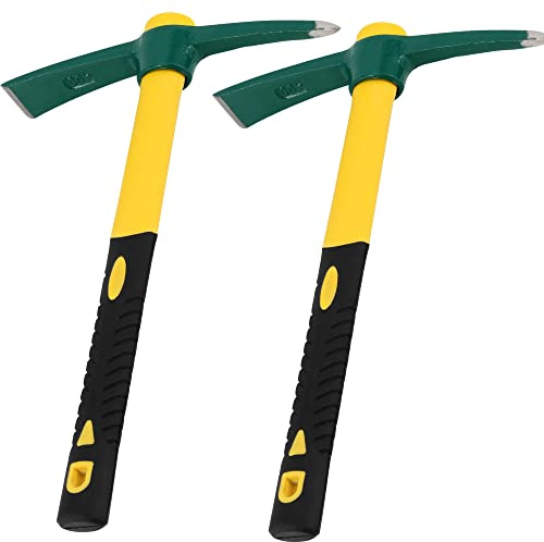MAHIONG 2 PCS 15 Inch Pick Mattock Hoe, Weeding Pick Axe with Fiberglass Long Handle Garden Tool for Digging, Gardening, Camping, Prospecting, Construction Work