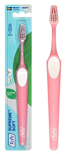 Brosse à dents TePe Supreme, Souple, Couleurs assorties, 1pc, brins sur deux niveaux pour un nettoyage précis, brosse à dents aux brins souples pour adultes