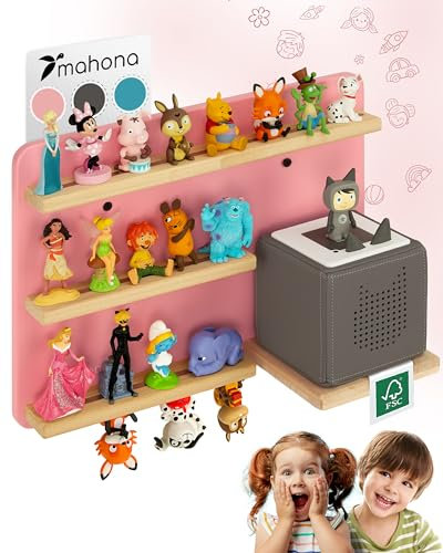 mahona Tonie Regal - kompatibel mit Toniebox & Tonie Figuren Aufbewahrung - Platz für bis zu 27 Figuren - Toniebox Regal Mädchen & Junge - Wandregal Kinderzimmer - Zubehör für Toniebox Starterset