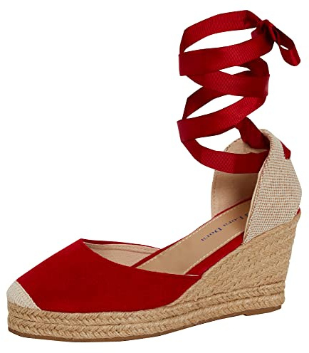 Lora Dora Dam Espadrille kil sandaler dam rem hessiska kilar sommarskor ankel knytning ben remmar