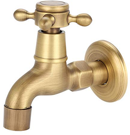 Greensen Vintage kallvattenkran, vattenkran av massiv G1/2 väggmonterad vattenkran tvättställsarmatur med ett korshandtag för badrum WC trädgård (kran kort tork)