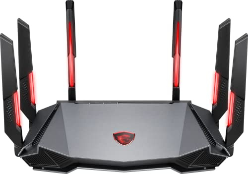 MSI Radix AXE6600 WiFi 6E Tri-Band Gaming Router, AI QoS, RGB, 1.8GHz Quad-Core Processor, MU-MIMO, Gigabit Wireless, 8-Stream, High Speed Long Range