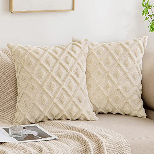 MIULEE Weihnachten Kissenbezüge 2er Set Wolle Sofakissen Sanft Dekokissen Weich Kissenbezug Couchkissen Dekorativ Zierkissenbezug für Sofa Bett Wohnzimmer Schlafzimmer 45x45 cm Beige
