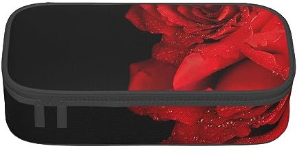 Red Rose Printed Pencil Case for Girls Boys, Large Capacity Pen Pouch & Makeup Bag for Student Artists School Office College