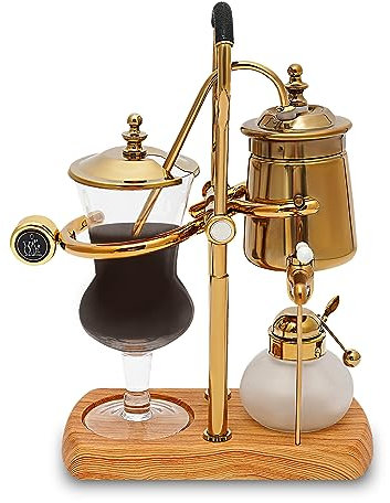Belgisch Family Balance Siphon Kaffeemaschine, 400ml Siphon Kaffeemaschine Set Vintage, Vakuum 4 Personen Kaffeebereiter für Kaffee und Tee Vintage Design Gold