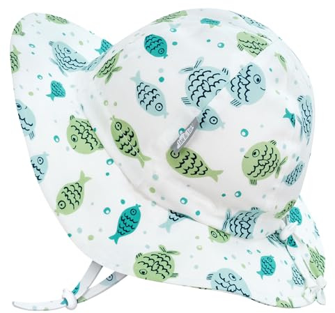 JAN & JUL 50+ UPF Adjustable Toddler Boy Sun-Hat with Strap 100% Cotton (L: 2-5 Years, Fish Friends)