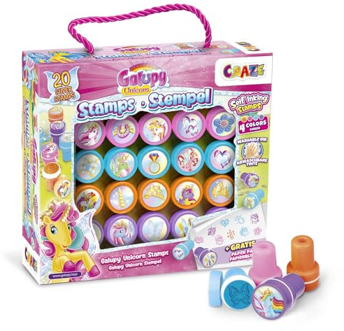 CRAZE GALUPY Unicorn barnstämplar present 20 tvättbara stämplar för barn Enhörning Bläckstämpel Galupy Leksak Barnstämplar Olika Modeller 4 Färger Kreativa Spel för Barn