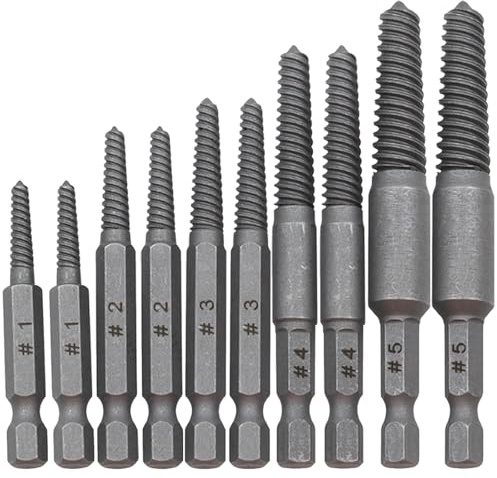 Yuiturt 10 Pcs Screw Extractor Drill Bit Set, 1/4 Inch Hex Shank Screw Remover and Extractor, Quick Stripped Damaged Screw Removal Tool，Easy Out Bolt Stud Extractors for Removing Broken Rusty Screws