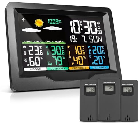 wetterstation funk mit außensensor,wetterstation,thermometer innen außen,wetterstationen innen und außentemperatur funk mit wettervorhersage,wetterstation funk mit 3 außensensor (Schwarzer Sensor)