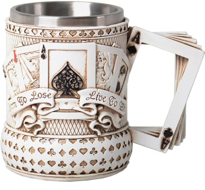 HAUCOZE Beer Stein Mug Insulated Stainless Steel Coffee Drinking Cup Poker German Oktoberfest Gifts Collectibles15oz