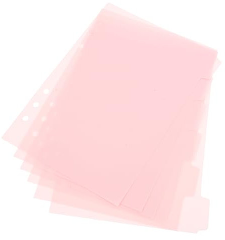 Housoutil Divisores de carpeta A5 con pestañas, 6 unidades, color rosa, índice divisor de carpeta de 6 agujeros, separador de planificador desmontable, página de índice para cuaderno, diario, bloc de