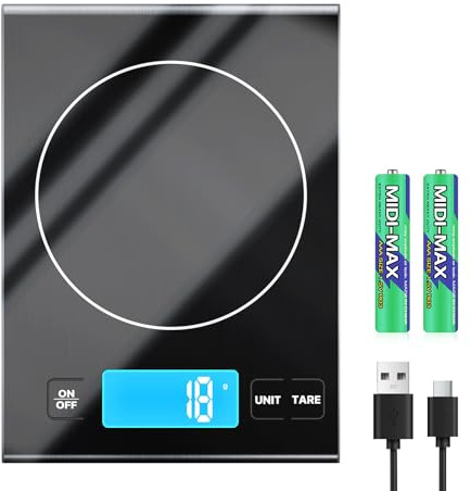 Diyife 15kg/33lbs Rechargeable Digital Kitchen Scales, 1g High Precision | 5 Units, Tare, Stainless Steel Platform, Large LCD Display,Battery Included,USB Charging Food Scales for Baking,Cooking,Black
