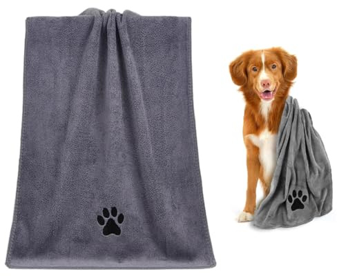 YUVKIN Serviette pour Chien Douce, 1 Pièce, Super Absorbante, Séchage Rapide, Serviette Microfibre, Accessoire Chien, Pour Animaux, Chats, Chiens ou Autres Animaux (75 x 35 cm) (Gris)