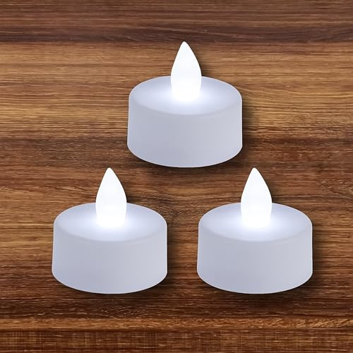 D.A.Y. Republic 3pc Bright White LED Tea Lights, Flameless Battery Powered, Tealight Candles with Flickering Light, Great for Weddings, Parties, Table Arrangements and Dining Rooms