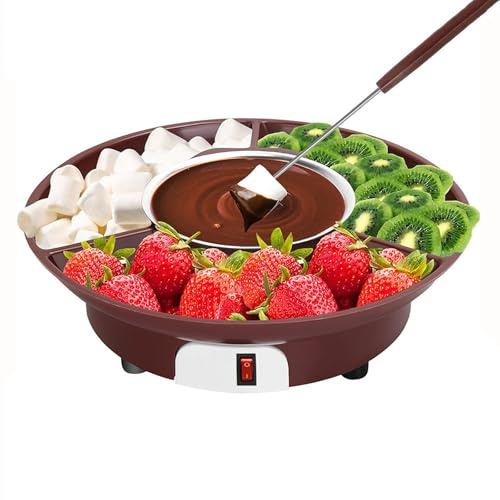 Ensemble de fondue électrique – Kit de fondue au chocolat – Contrôle de la température, plateaux de service amovibles, pots à fondue pour chocolat, fondue pour fête d'anniversaire, mariage (1 pièce)