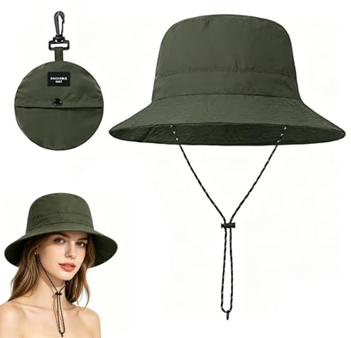 Generisch Cappello da pioggia da donna, impermeabile, 56-58 cm, da uomo, impermeabile, pieghevole, con corda, cappello da pescatore da donna, per attività all'aperto e uomo, verde oliva, 56/58 IT