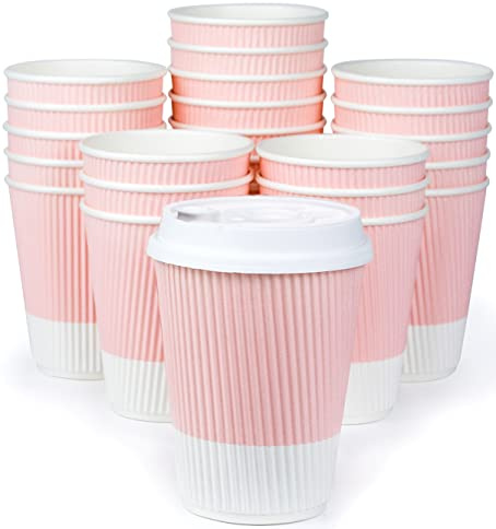 Glowcoast Disposable Coffee Cups With Lids - (80 set) 12 oz Paper To Go Coffee Cups With Resealable Lids Prevent Leaks! Travel Insulated Hot Beverage Drink Cup. Will Not Bend With Heat or Burn Fingers