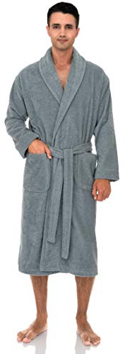 TowelSelections Mens Robe 100% Cotton Terry Cloth Towel Bathrobe Luxury Soft Shawl Bath Robe for Men Large-X-Large Quarry