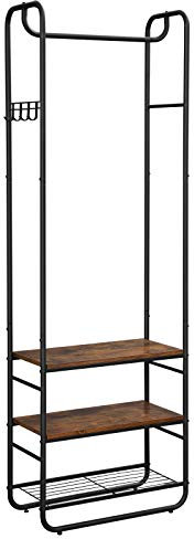 VASAGLE Garderobenständer, Garderobe, Kleiderständer, mit Schuhablage, Schuhregal, Flur, Schlafzimmer, 58 x 28 x 181 cm, Industrie-Design, vintagebraun-schwarz HSR81BX