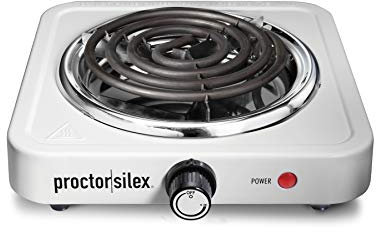 Proctor Silex Electric Single Burner Cooktop, Compact and Portable, Adjustable Temperature Hot Plate, 1200 Watts, 34106, White & Stainless