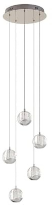 Lucande LED Pendellampa 'Hayley' (modern) i vit av glas för vardagsrum/matsal (5 lamor, glödlampor ingår) - Glas pendellampa, matbordslampa, hänglampa