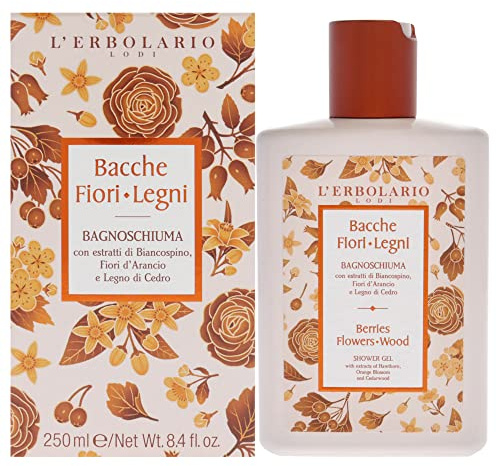 L'Erbolario Shower Gel – Moisturizing Body Wash with Cedarwood for All Skin Types - Body Soap with Botanical Extracts – Berries Flowers Wood - 8.4 oz