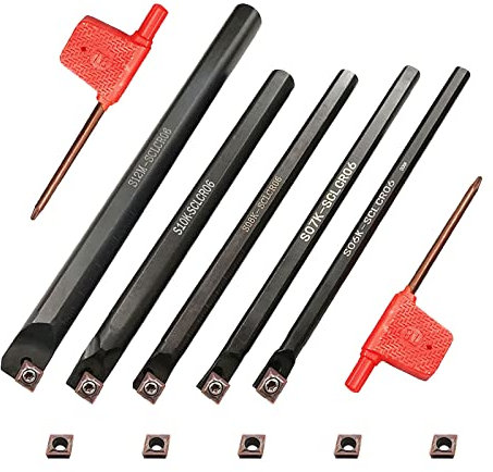 Drehmeißel-Drehwerkzeughalter-Bit-Set S06K/S07K/S08K/S10K/S12M-SCLCR06 mit 5 CCMT21.51/CCMT060204 Hartmetall Indexierbare Bohrdreheinsätze + 2 Schraubenschlüssel