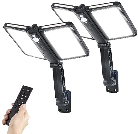 Moman Utomhus solcell, 218 LED-solcell med rörelsesensor, 5 lägen, vikbar solcell, vattentät IP65, kraftfull belysning, 2 st, solcellsljus, utomhus-belysning - lampa