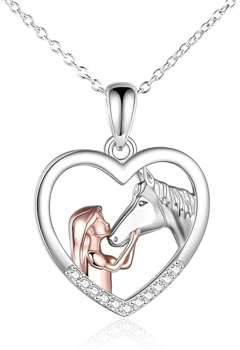 Ozmw Collier Cheval, Argent Coeur Pendentif Collier, Bijoux Cheval