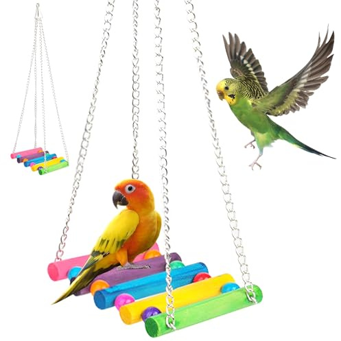 CINY Bird Toy Swings Naturale Legno Solido, Stand Per Gabbie Di Uccello, Giocattolo Appeso Pet Swing Con Campana Imita Il Tuo Habitat Naturale, Parrot Chewing Toy