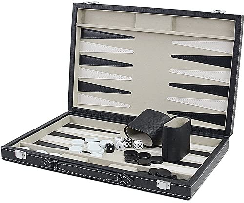 Vovotuzzi Backgammon Sets for Adults, 15 Backgammon Set Leather Large, Travel Backgammon Board Games - Classic Board Game (Grey Inner Lining)