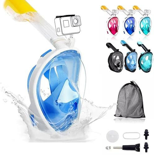 TECHFUN Full Face Snorkel Mask Adult - 180° Panoramic View, Anti-Fog Tech, Sports Camera Mount, Easy Breathing, Anti-Leak Design, Silicone, Perfect Snorkel Set for Adults (BLUE, L/XL)