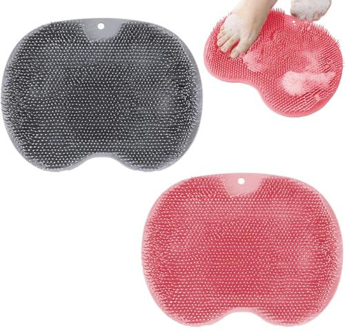 Massaggiatore per piedi doccia (grigio+rosa 2 Pezzi Spazzola per Massaggio da Bagno in Silicone, Scrubber Piedi e Schiena, Tappetino Massaggiante Pulizia per Esfoliare, Circolazione Sanguigna