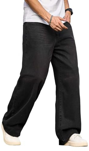 Zewool Jeans Baggy Hip hop pour Hommes,Jeans Skater à Jambe Large,Pantalons en Denim à Coupe Loose,Streetwear Jambe Droite Coupe relaxée Y2K extrême liberté de Mouvement Skateboard,A10 Noir,M