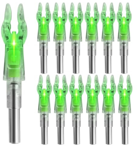 Fivetwofive 12PCS Lighted Nocks for Arrows with .204 Inside Diameter, High-Visibility Lighted Nocks, Lighted Arrows Nocks Green