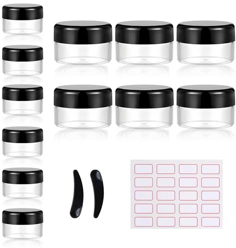 12 Stück Döschen 5 und 10ml Plastik Cremedosen zum Befüllen, Leere Tiegel Transparent Salbendosen, Cremetiegel mit Deckel Mini Dosen Reise Tiegeldosen, für Lippenbalsam, Creme, Kerzen, Kosmetik